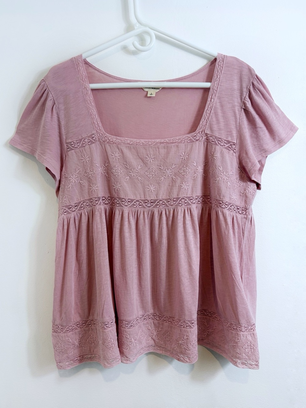 Lucky Brand Embroidered Square Neck Boho Blouse